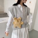 Cute Plush Bear Shaped Shoulder Bag Women Messenger Chain Purse (Brown)
