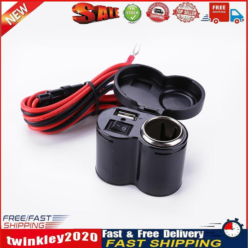 12-24V Motorcycle Scooter Handlebar Clamp Waterproof USB Cigarette Light Newly