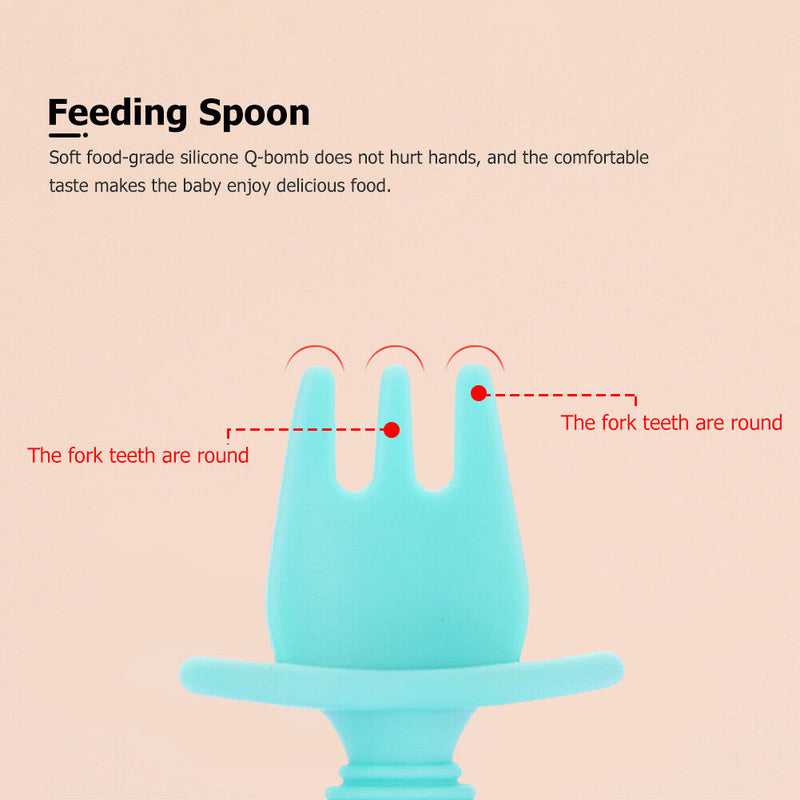Baby Silicone Training Feeding Spoon Toddlers BPA-free Tableware (Cyan) Newly