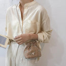 Drawstring Shoulder Handbags Straw Women Lace Flower Decor Crossbody Sling Bags