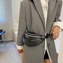 Fashion Solid Chest Bag Women PU Leather Beaded Chain Fanny Pack Crossbody Pouch