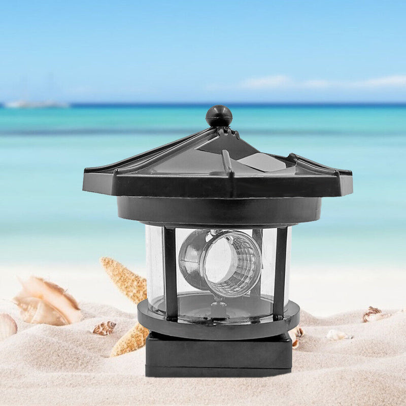 Lighthouse Solar LED Light Garden Outdoor Beacon Rotating Beam Lamp (Black)