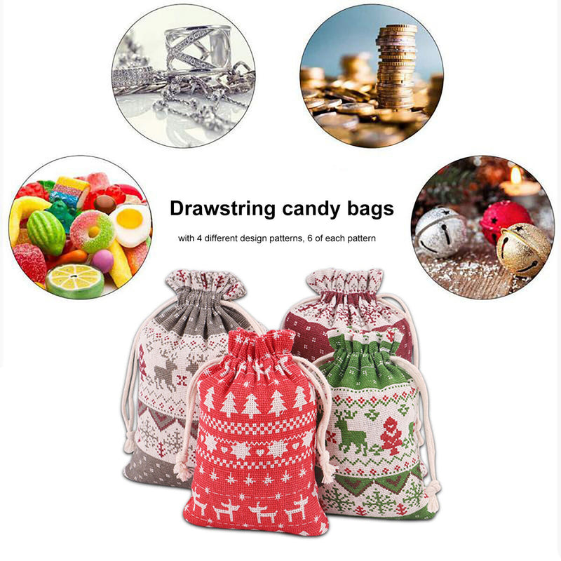 Christmas Burlap Bags with Drawstring Packaging Burlap Pouches Xmas Gift Bags