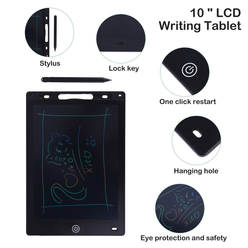 LCD Writing Tablet 10 inch Colorful Drawing Doodle Board Toys (C Black)