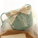 Summer Kids Girls Straw Shoulder Bag Lace Bow Beach Hat Coin Purse (Green)