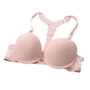 Women Embroidered Front Y Straps Push Up Deep V Bra (Incarnadine)(75B)