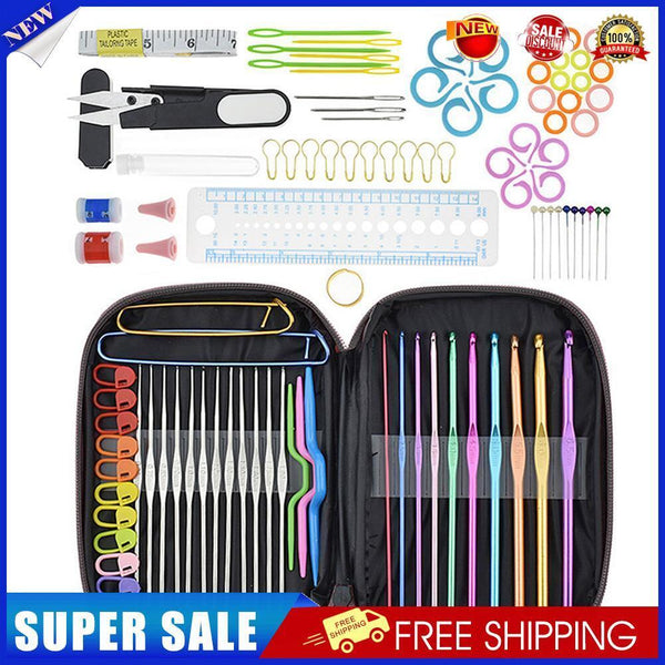 DIY Aluminum Crochet Hooks Sweater Knit Weave Sewing Needle Set Kit (Black)