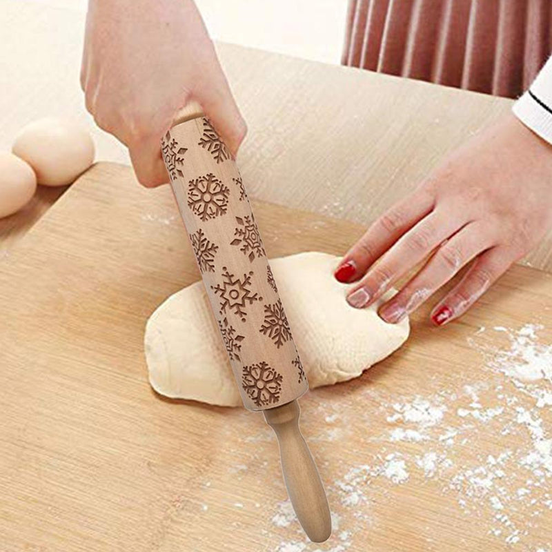 Wood Christmas Gift Embossed Rolling Pins Embossing Baking Cookies Tool