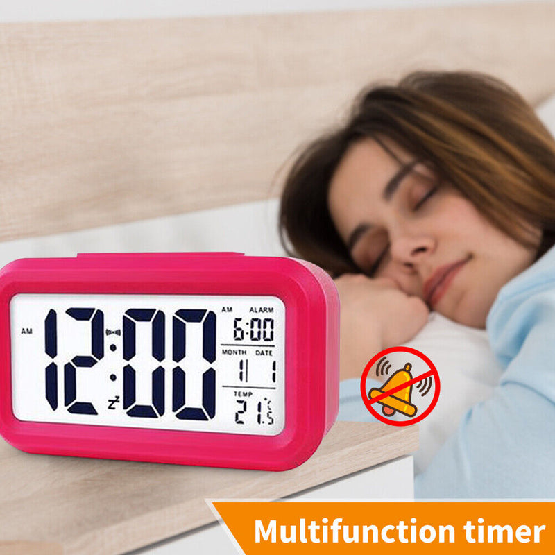 Temperature Alarm Clock LED Digital Backlight Calendar Snooze Clock (Red)