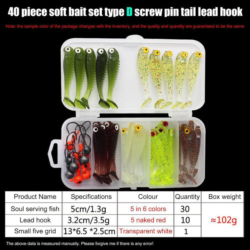 40pcs Soft Fishing Lure Kit Jig Head Hook Bait with Tackle Box (Style C)