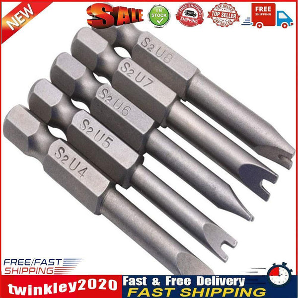 5pcs 50mm U4-U8 S2 Alloy Steel Magnetic U Shaped Electric Screwdriver Bits Newly