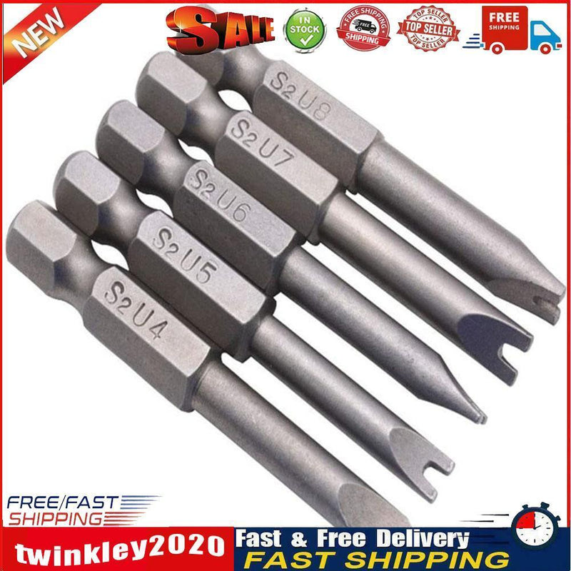 5pcs 50mm U4-U8 S2 Alloy Steel Magnetic U Shaped Electric Screwdriver Bits Newly
