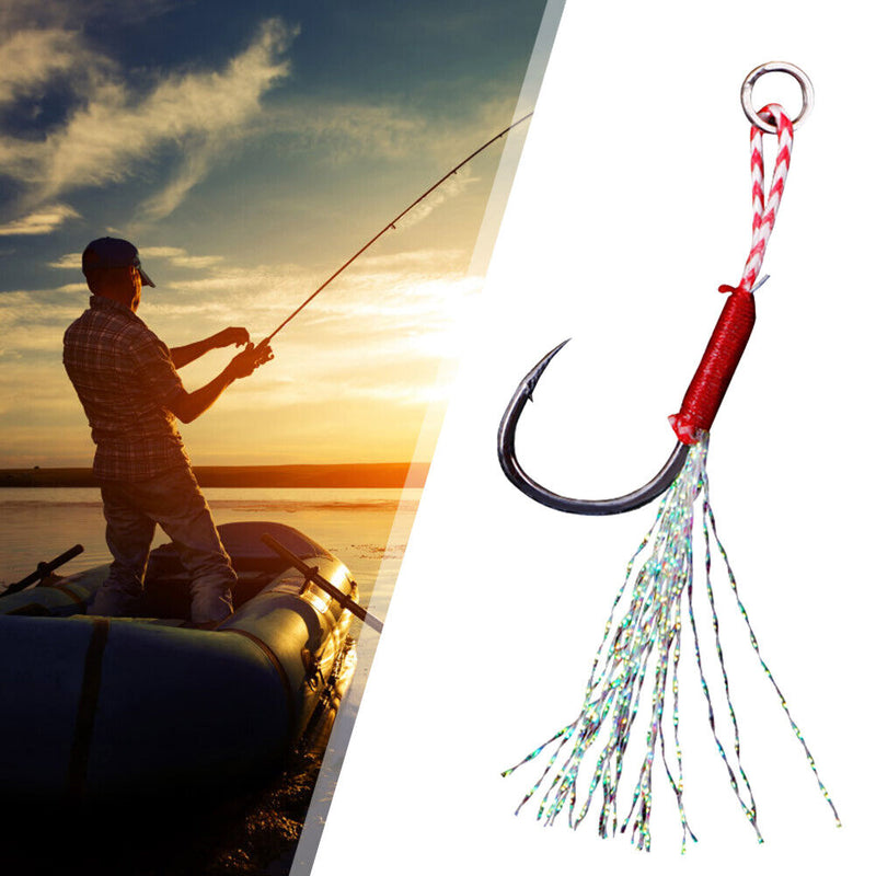 100pcs/Box Fishing Hooks Set with Feather Thread Barbed Slow Jigging Hook
