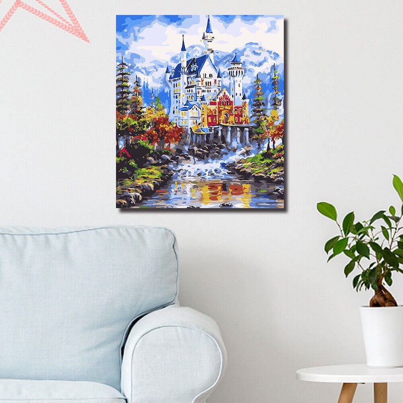 Hand Painted DIY Painting By Numbers Kits Castle Canvas Mural Home Wall Arts