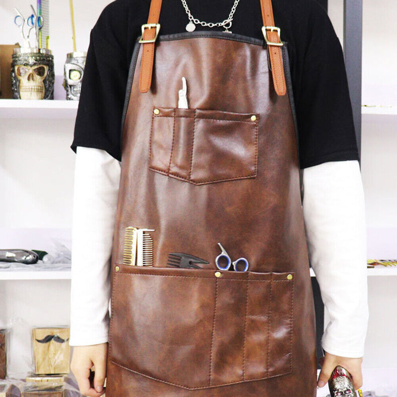 Hairdresser Leather Work Clothes Salon Barber Shop Multi Pockets Denim Apron