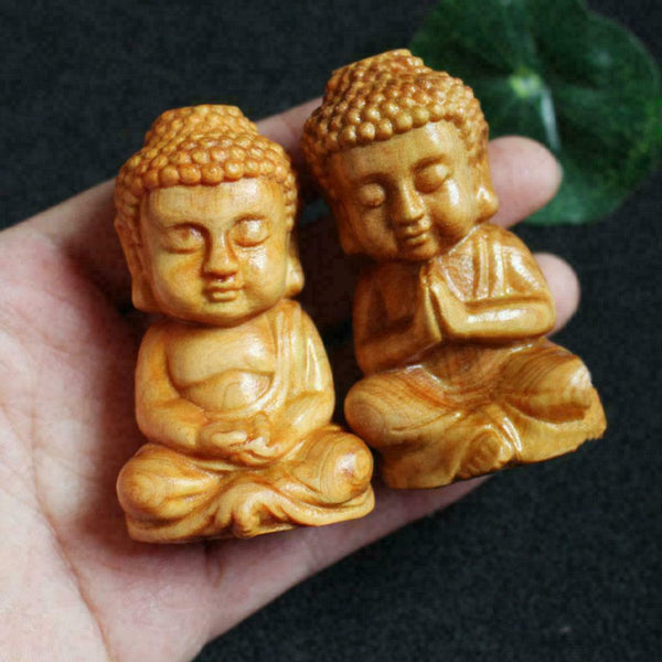 Mini Wooden Buddha Statue Statuette Handicrafts Ornaments Gift Craft Decor O0T4
