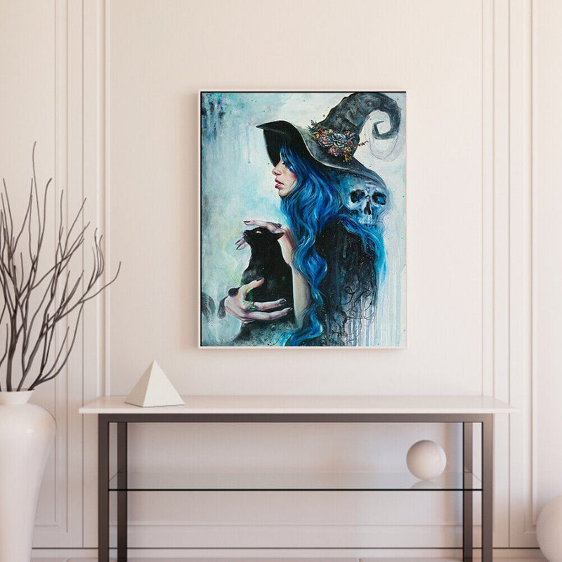 Witch Holding Cat Oil Paint By Numbers Kit DIY Acrylic Painting on Canvas