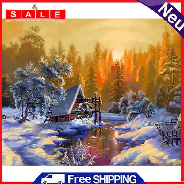 DIY Paint By Number Kit Frameless Village Sunset Handpainted Wall Hanging Gift
