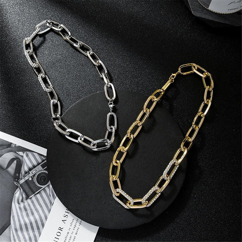 Diamond Fashion Necklace Hip Hop Link Chain Inlaid Rhinestone Cuban Necklace