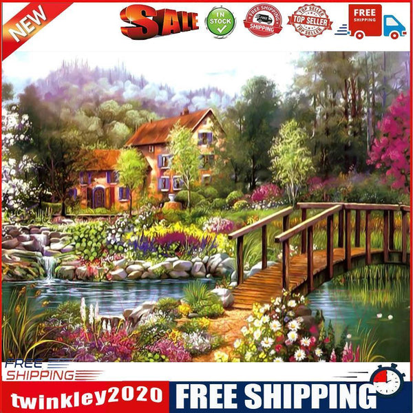 Painting By Numbers Kit DIY Bridge Cottage Canvas Oil Art Picture Craft