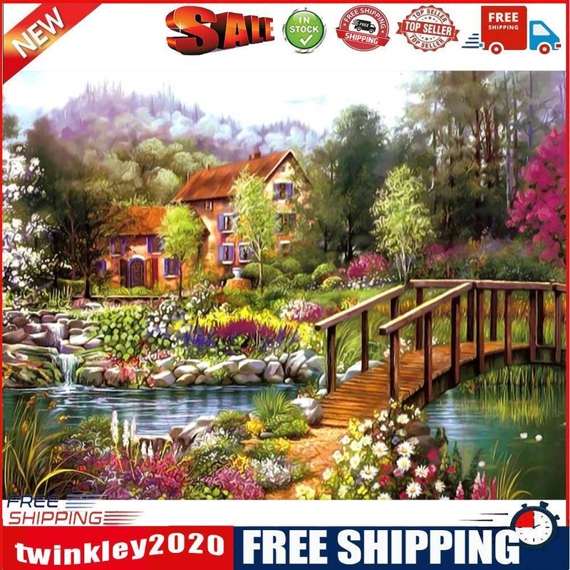 Painting By Numbers Kit DIY Bridge Cottage Canvas Oil Art Picture Craft