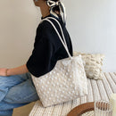 Fashion Women Straw Woven Lace Shoulder Bag Ladies Beach Handbags (Beige)