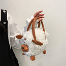 Women Soft Warm Plush Sheep Handbags Winter Soft Warm Designer Zipper Handbags