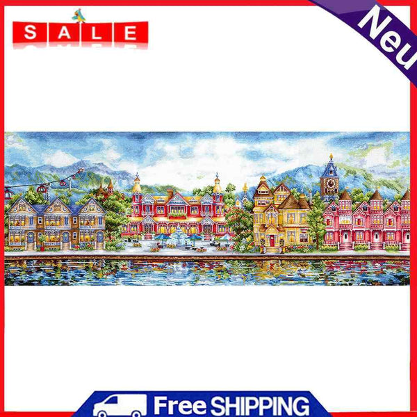14CT Counted Full Cross Stitch DIY Victoria Dock Hand Paint Room Decor 70x28cm