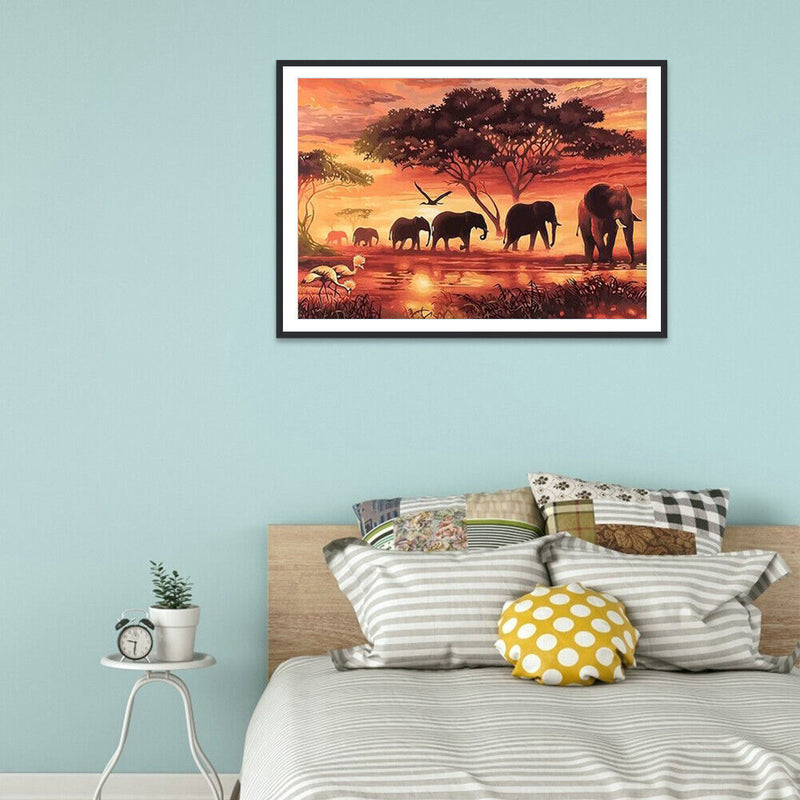 Painting By Numbers DIY Elephant Hand Painted Canvas Oil Art Craft Home Decor