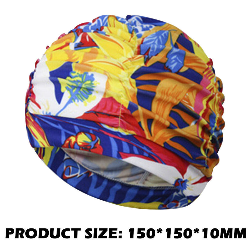 Pleated Swim Cap Long Hair Stretch Elastic Nylon Swimming Bathing Cap for W