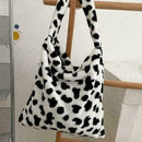 1*Retro Cow Print Plush Women Fashion Big Capacity Handbag Shoulder O0B3 G7H6