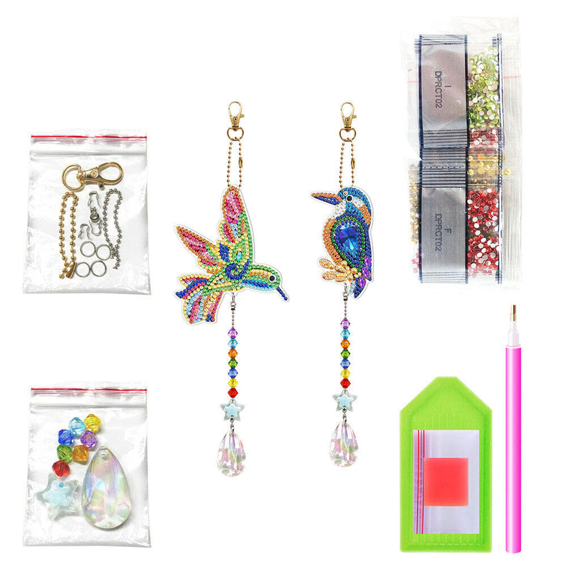 2pcs 5D Diamond Painting Bird Pendant Bag Keychain Jewelry Gifts (SMDZ202)