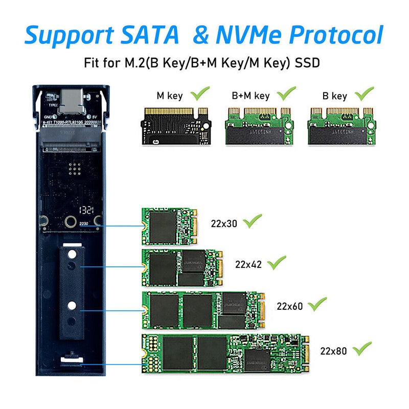 10 Gbps Ultra-thin USB 3.1 Type to M.2 NGFF PCIe NVMe SSD Case Enclosure Adapter