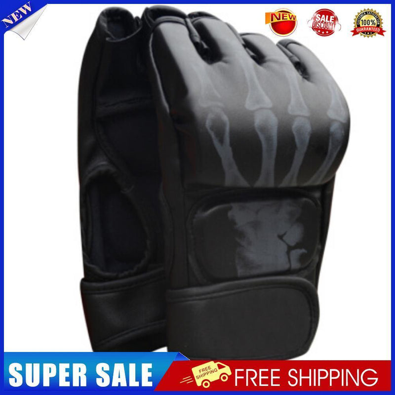 2pcs Boxing Gloves Muay Thai Training Half Finger Gloves (Ghost Hand Black)