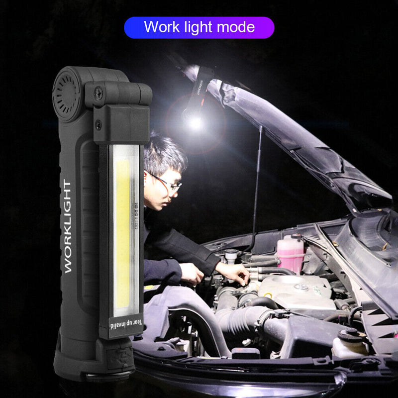 Portable COB Flashlight Rechargeable Work Camping Torch Folding Night Lightin