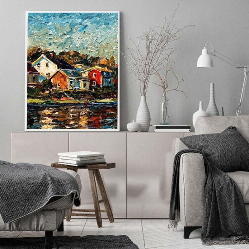 River House Frameless Picture Oil Paint By Numbers Hand Painted Picture Kit