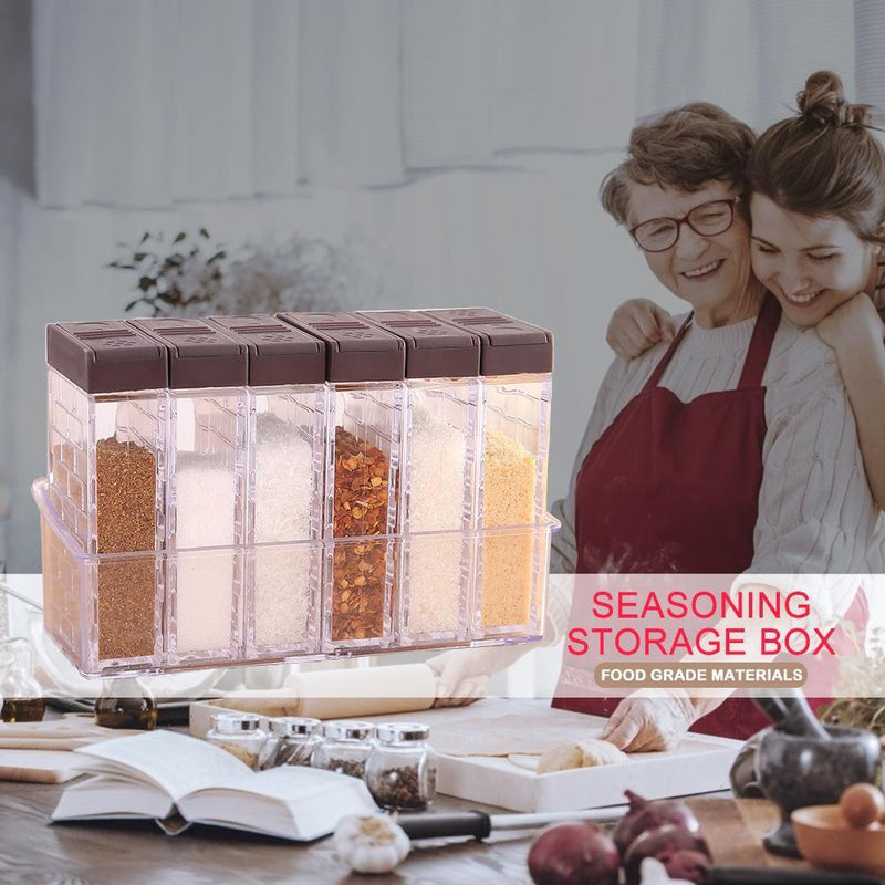 6pcs Transparent Seasoning Jar Spice Salt Pepper Powder Storage Box Kitchen T