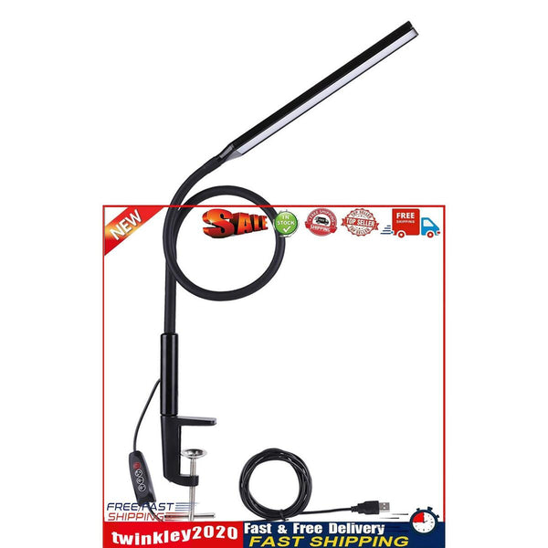 Desk Lamp with Clamp, Dimmable, Flexible Gooseneck Light for Study (Black) Newly