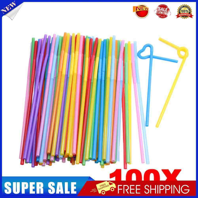 10x100 Pcs Flexible Plastic Bendy Mixed Colours Disposable Drinking Straws