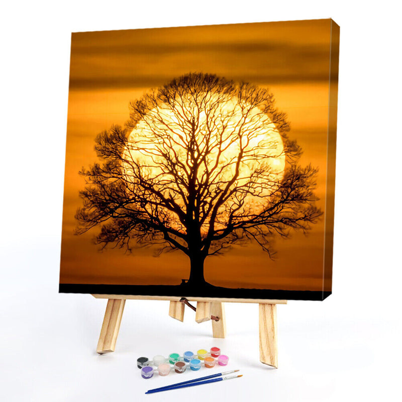DIY Landscape Tree Under Moon Oil Paint by Numbers Drawing on Canvas Home Decor