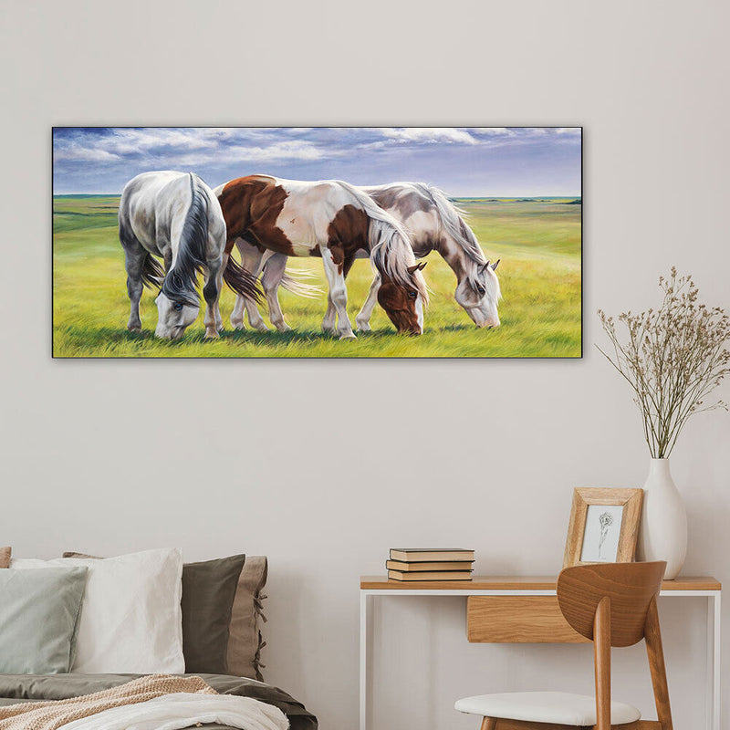Grassland Three Horses 5D Diamond Painting Rhinestone Full Round Drill for