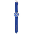 Women Lovely Flowers Printed Leather Belt Quartz Strap Student Watch(Blue)