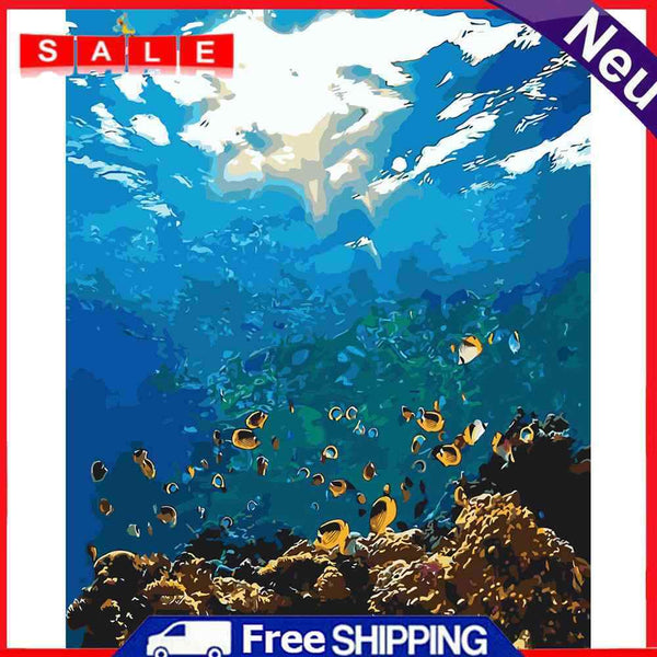 DIY Digital Canvas Underwater World Handpainted Drawing By Number Kits Art Craft