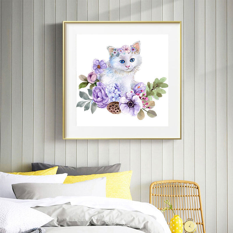 Flower Cat Oil Paint By Numbers Kits Canvas Picture Wall Art DIY Craft Colo