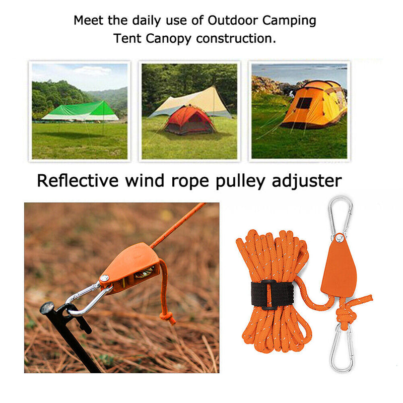 4mm 4m Rope Fastener Reflective Nylon Wind Rope Tensioner Adjustable for Camping