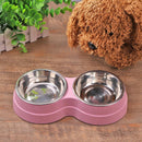 Stainless Steel Double Bowl Pet Dog Water Feeder Cat Puppy Food Drinking Di