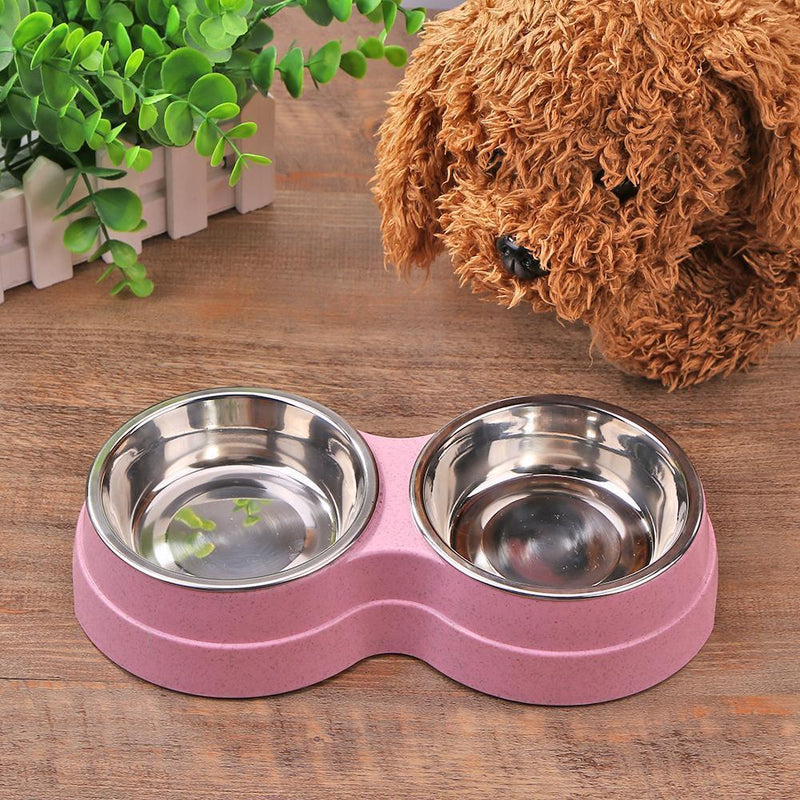 Stainless Steel Double Bowl Pet Dog Water Feeder Cat Puppy Food Drinking Di