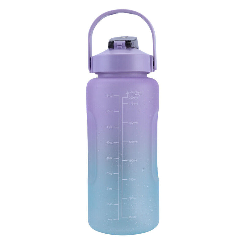 2000ml Water Bottle with Time Marker for Outdoor Sports Drink Cup (Purple) Newly