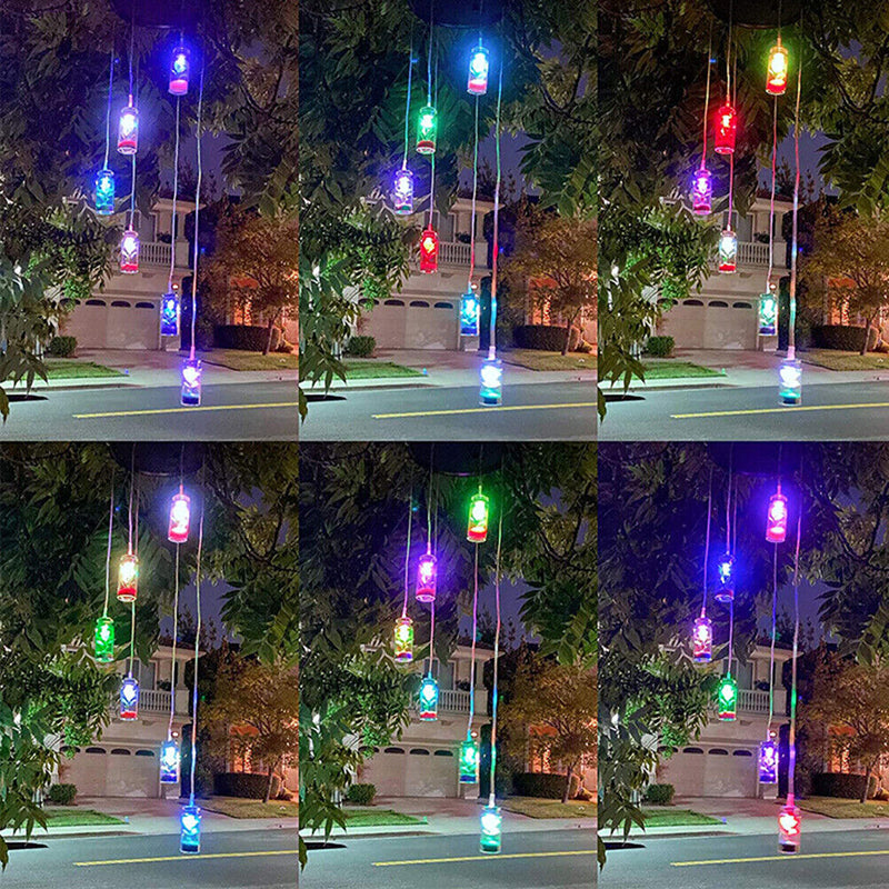 LED Solar Wind Chime Lamp Color Changing Wishing Bottle Hanging Light (A) Newly
