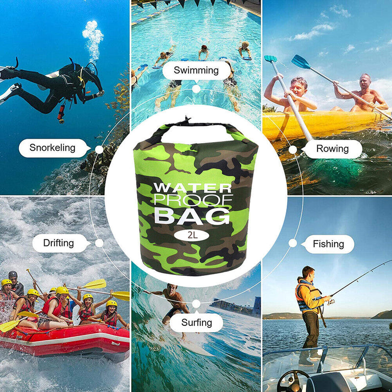 Waterproof Swimming Bag Camouflage Outdoor Camping Dry Sack (2L Green) Newly